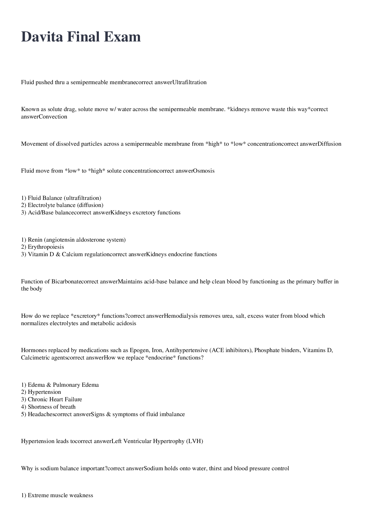 Preview image for Davita Final Exam 2022/2023 with 100% correct answers